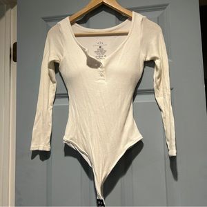 Klassy Network Cream Henley Waffle Knit Thong Bramisuit Medium